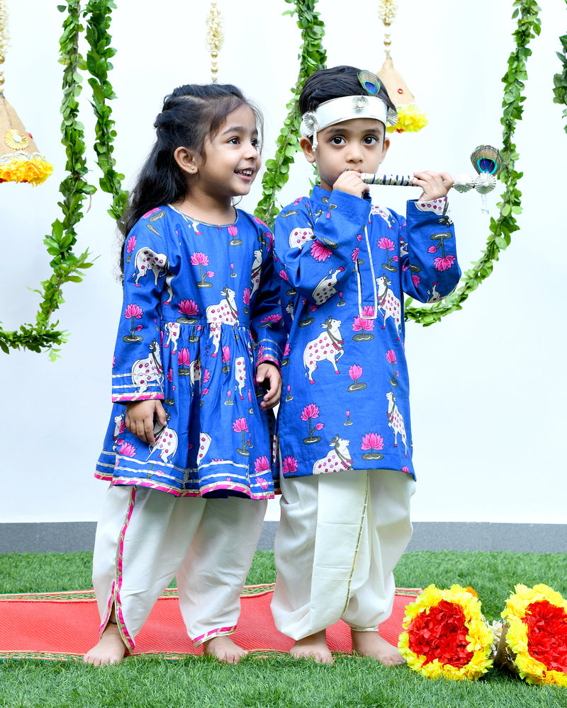 Blue Pichwai Kurta with Dhoti