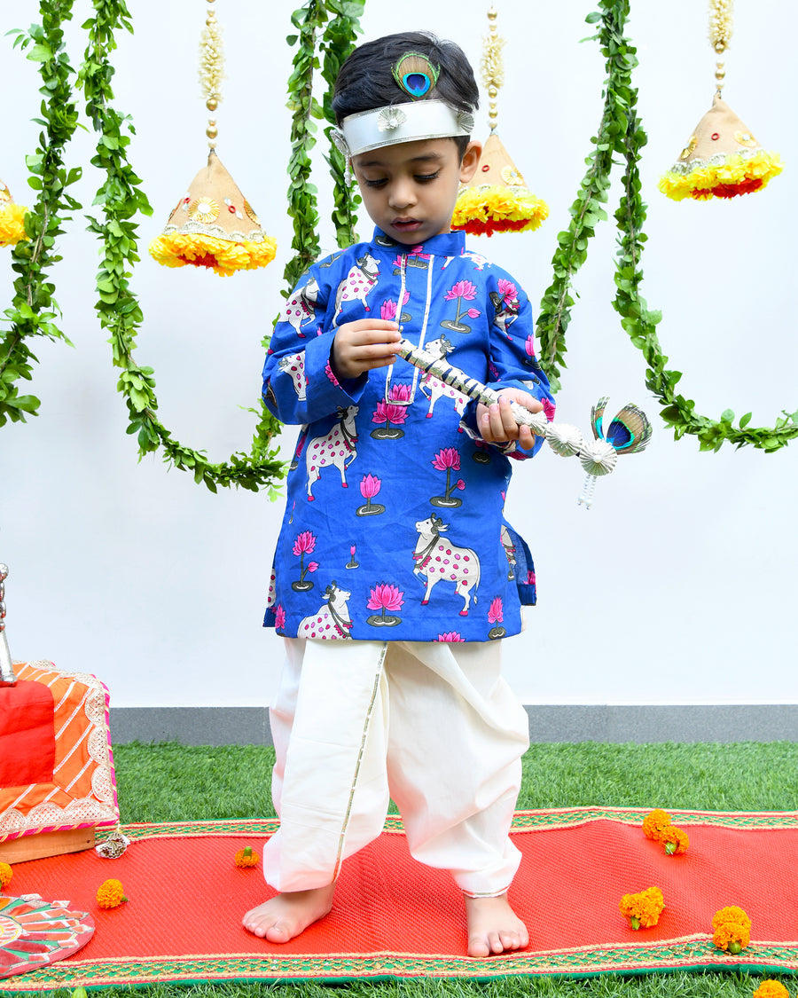 Blue Pichwai Kurta with Dhoti