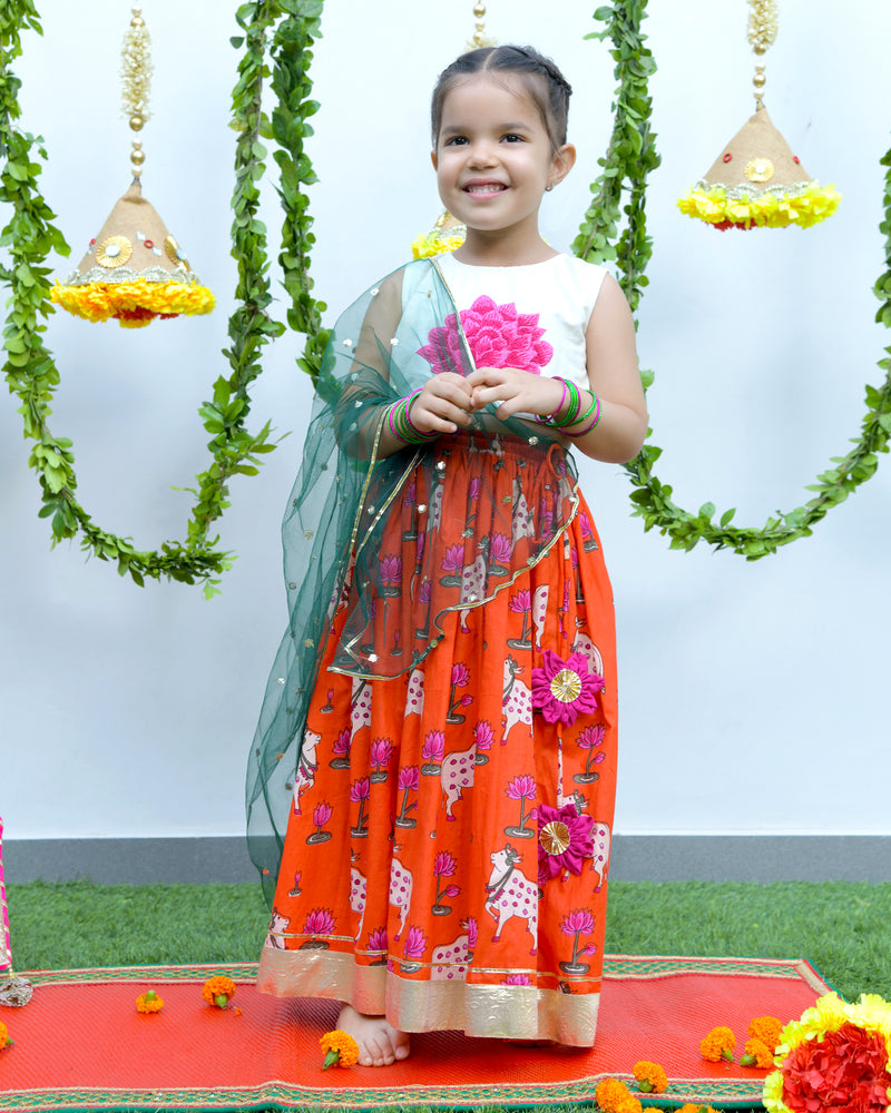 Orange Pichwai Lengha set