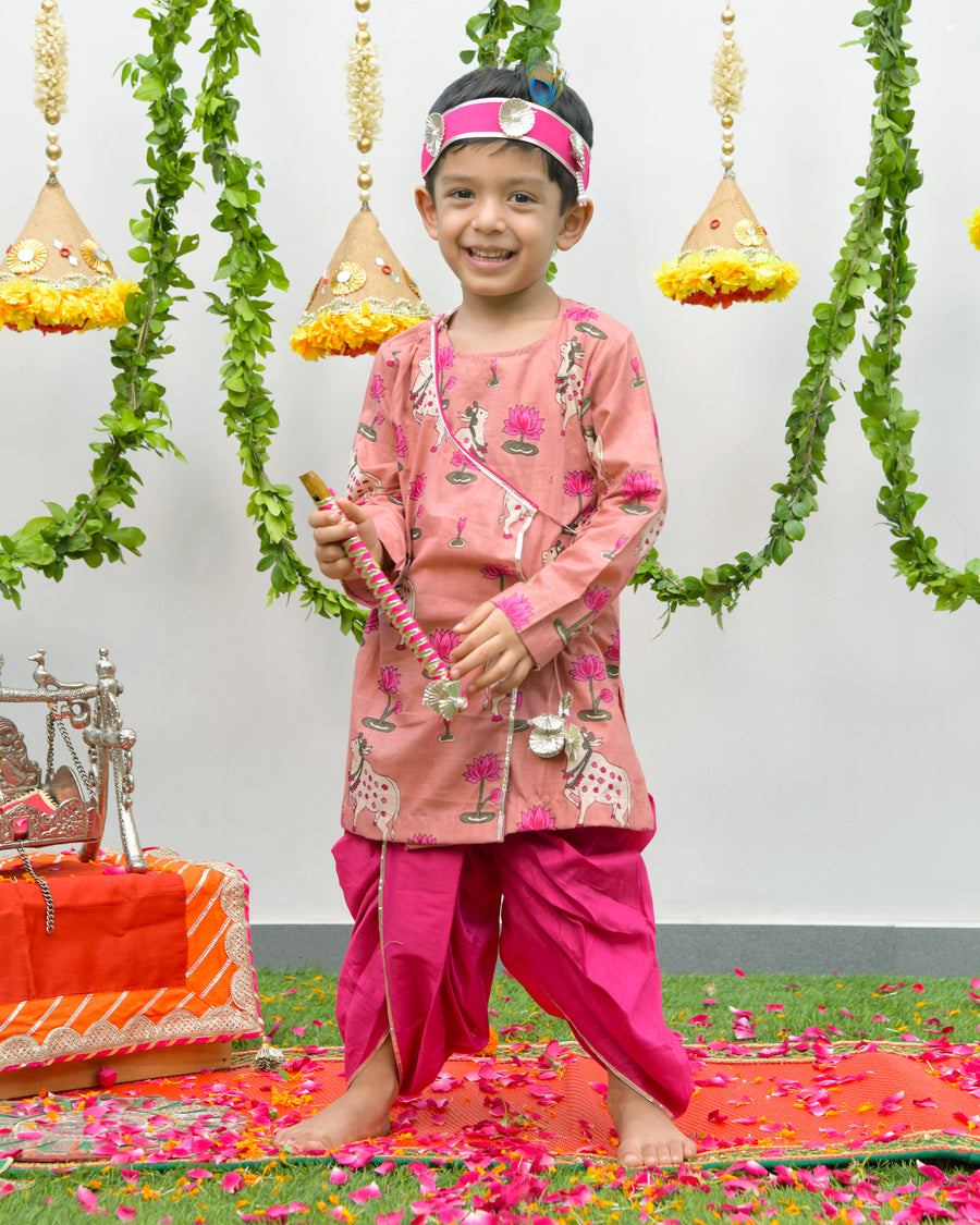 Pink Pichwai Angrakha with Dhoti