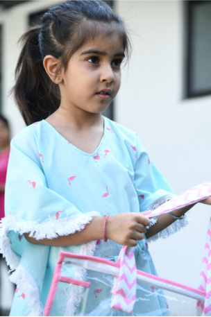 Blue And Pink Flamingo Kaftan Dress