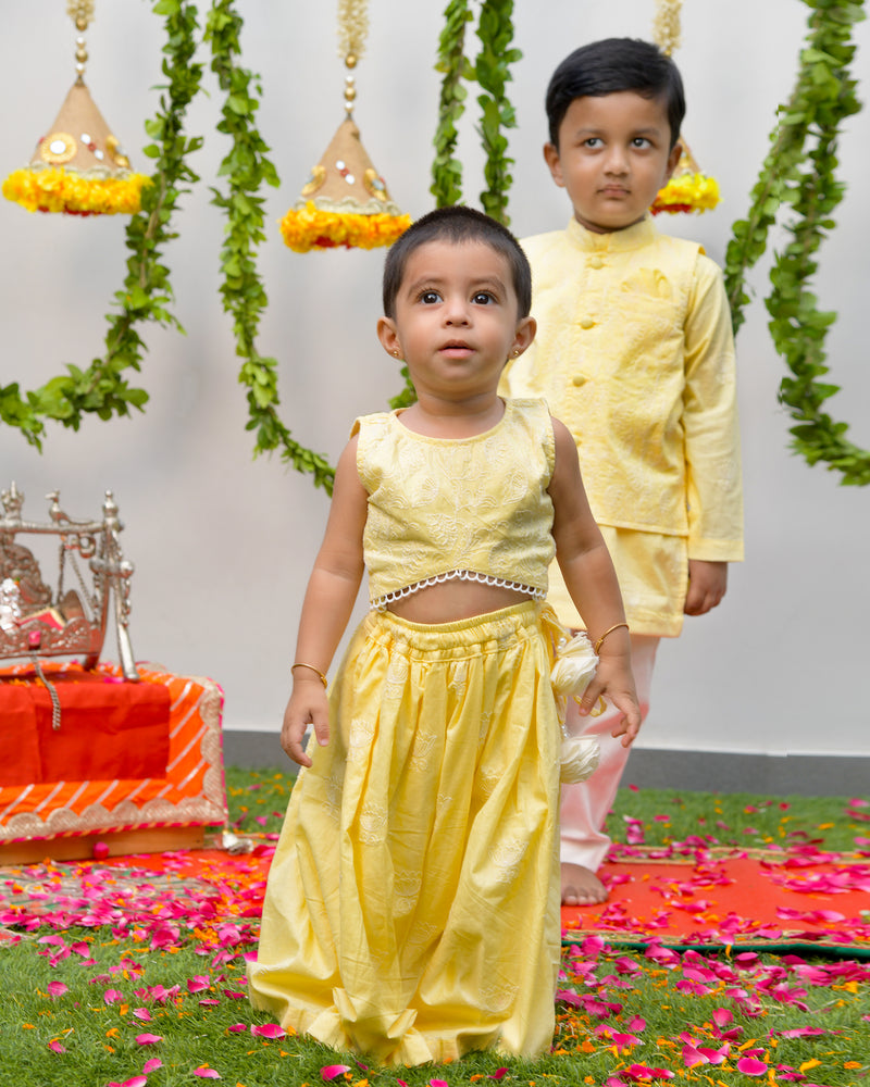 Yellow Threakwork Lengha and Blouse