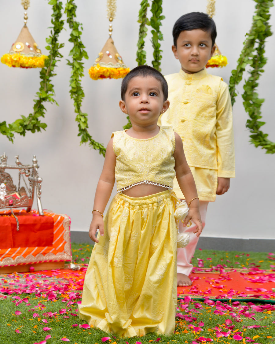 Yellow Threakwork Lengha and Blouse