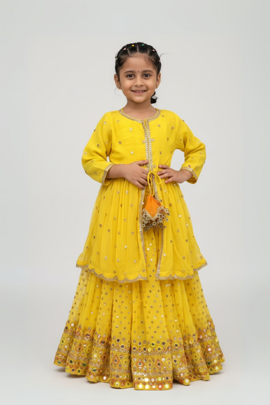 Yellow mirrorwork Lehenga Set