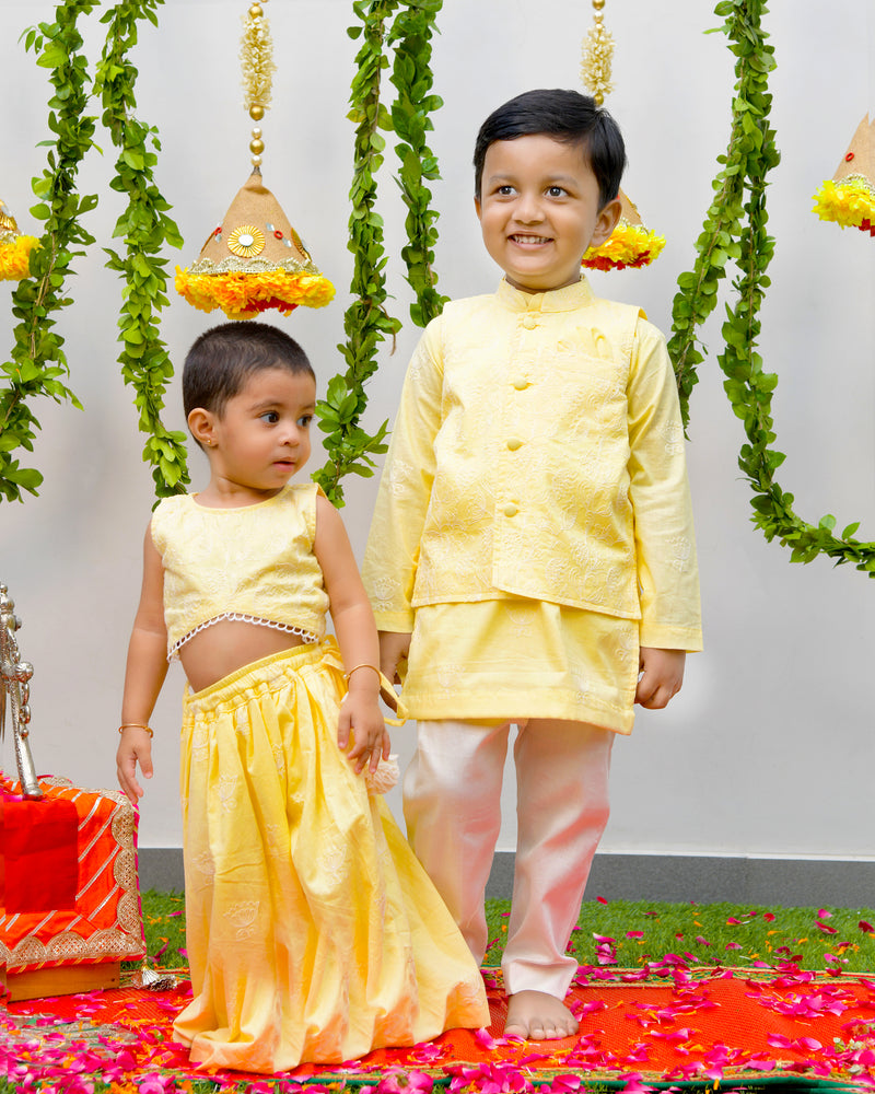 Yellow Threakwork Lengha and Blouse