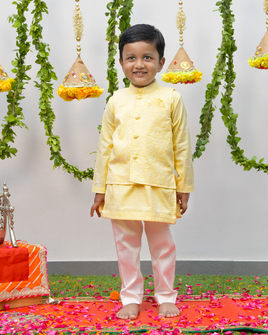 Yellow Thread Work Kurta Set