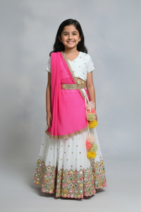 White mirrorwork lengha set