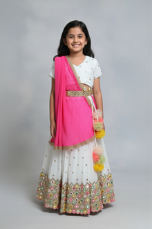  White mirrorwork lengha set