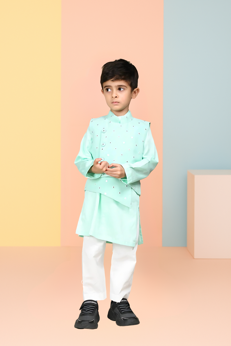 Sea Green Kurta With Mirror Jacket