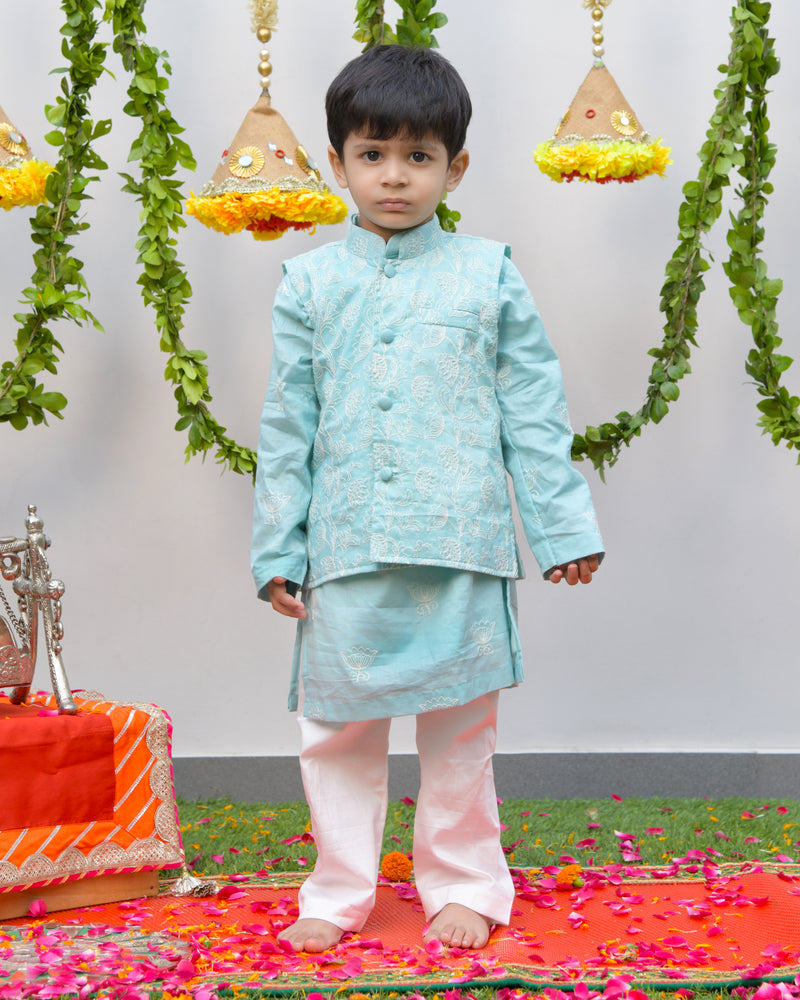 blue Thread Work Kurta Set