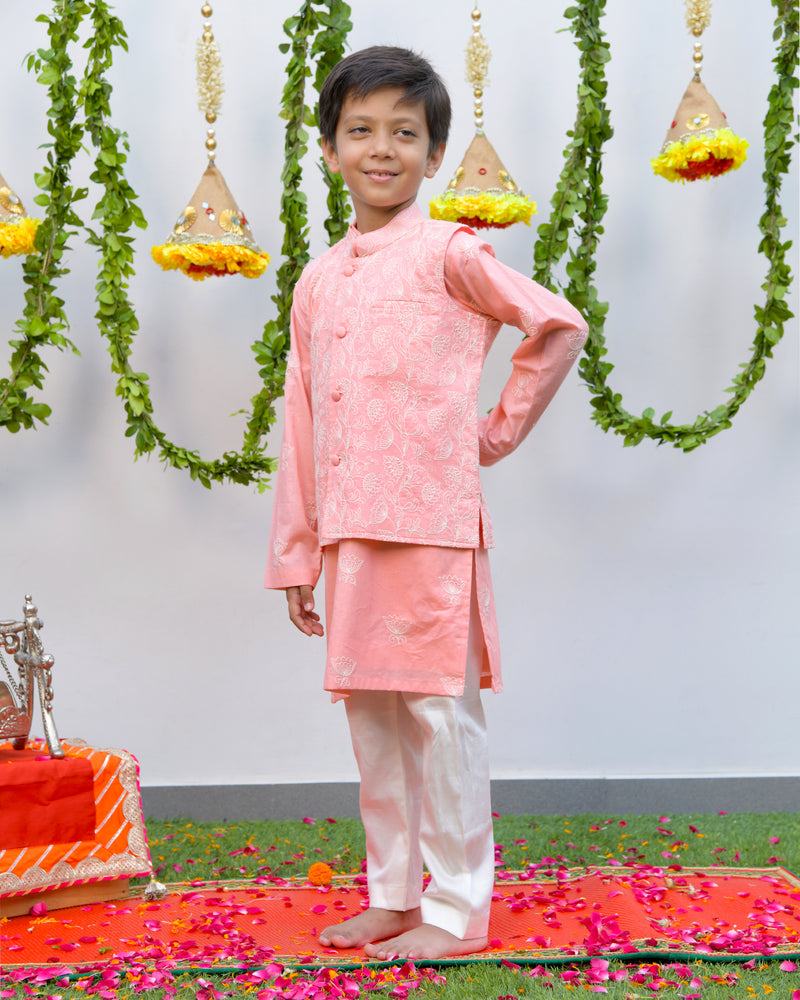 Peach Thread Work Kurta set