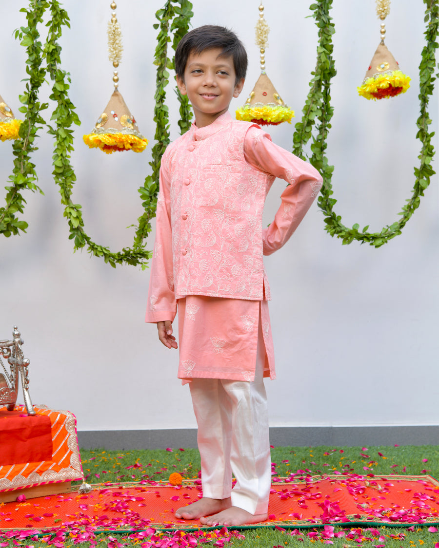 Peach Thread Work Kurta set