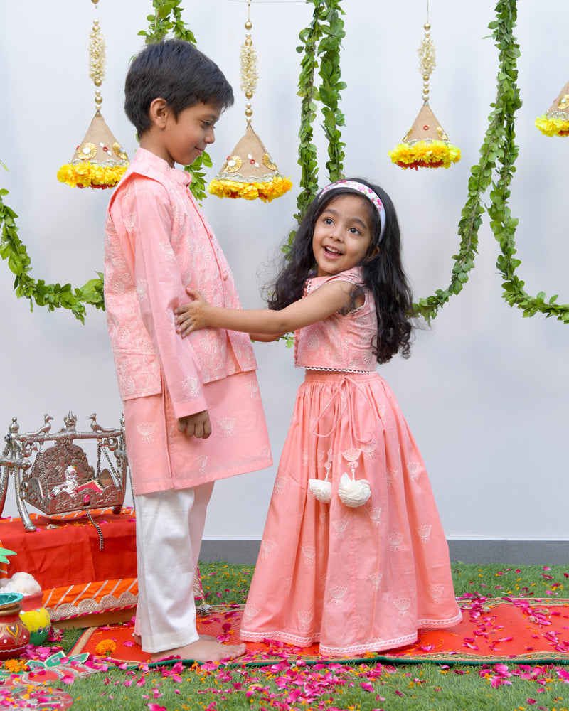 Peach Thread Work Kurta set