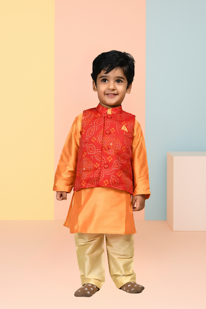Orange Kurta With Bandhani Jacket
