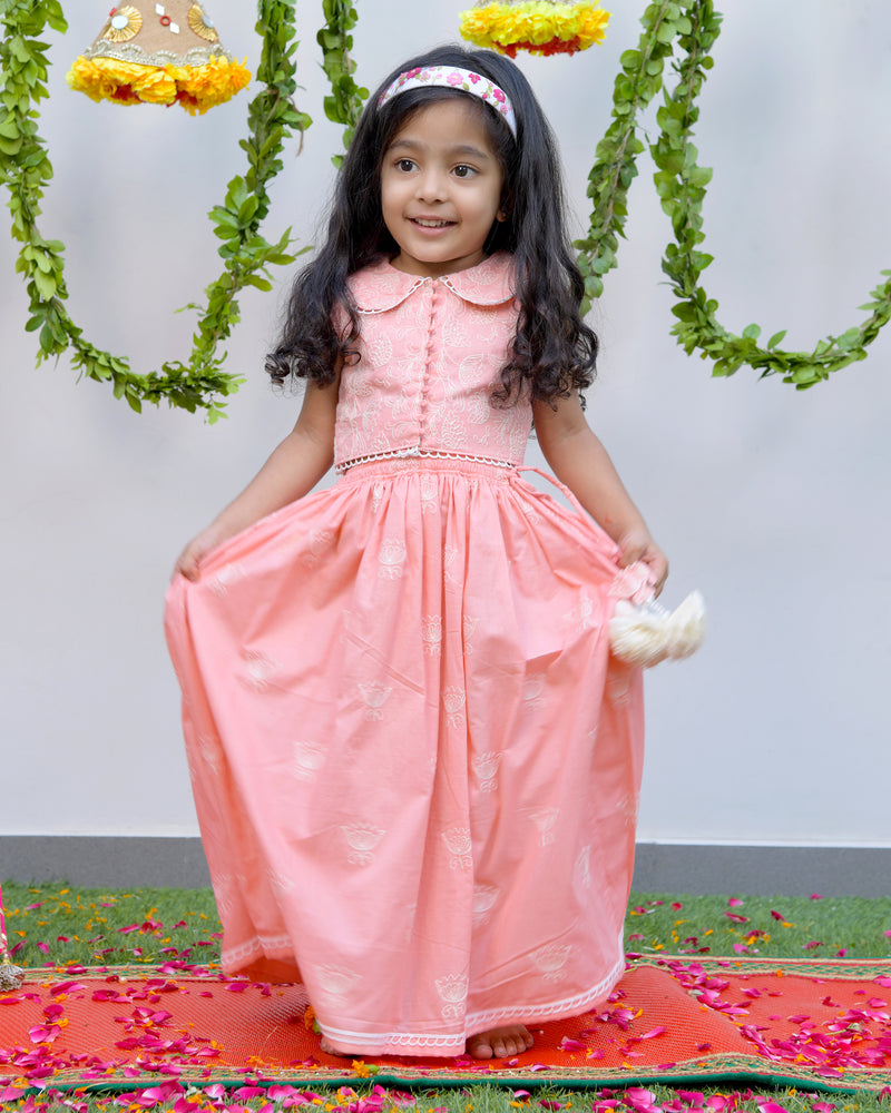 Peach Thread Work Lengha set