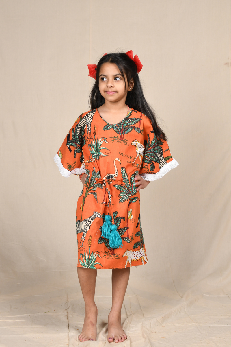 Orange Safari Printed Kaftan Dress
