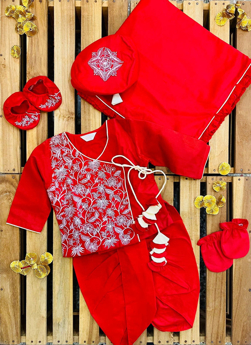Red Jaal Embroidered Jaamna