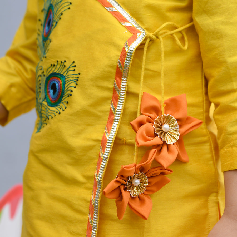 Yellow Embroidered Kurta With Lengha