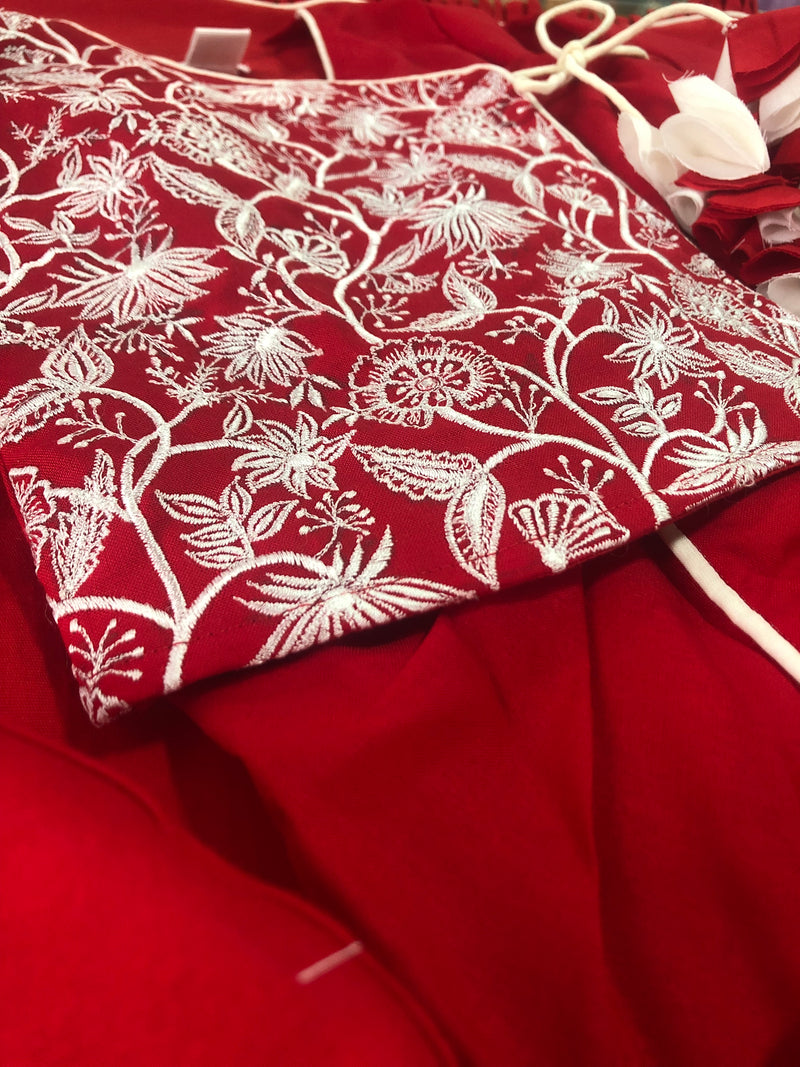 Red Jaal Embroidered Jaamna