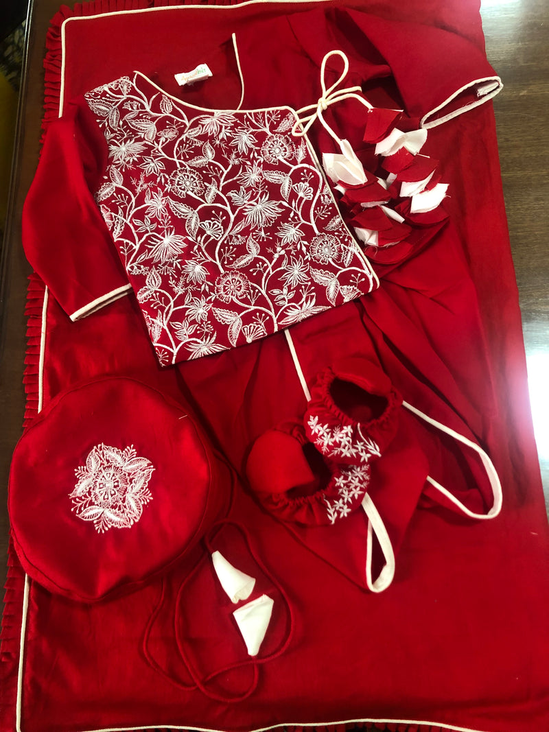 Red Jaal Embroidered Jaamna