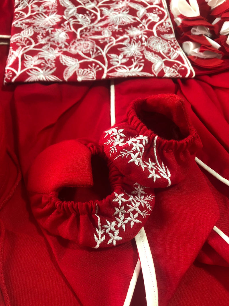 Red Jaal Embroidered Jaamna