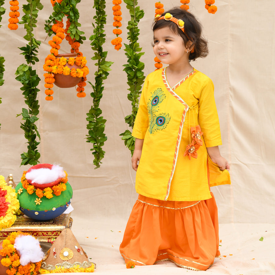 Yellow Embroidered Kurta With Lengha