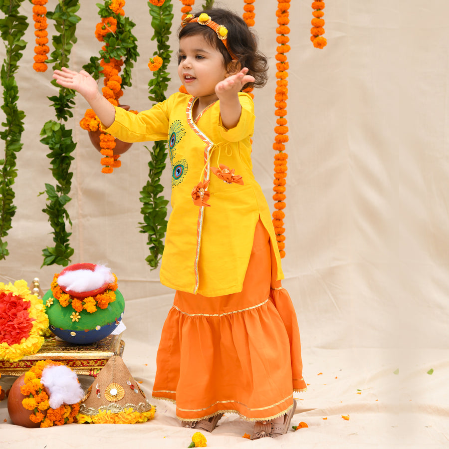Yellow Embroidered Kurta With Lengha