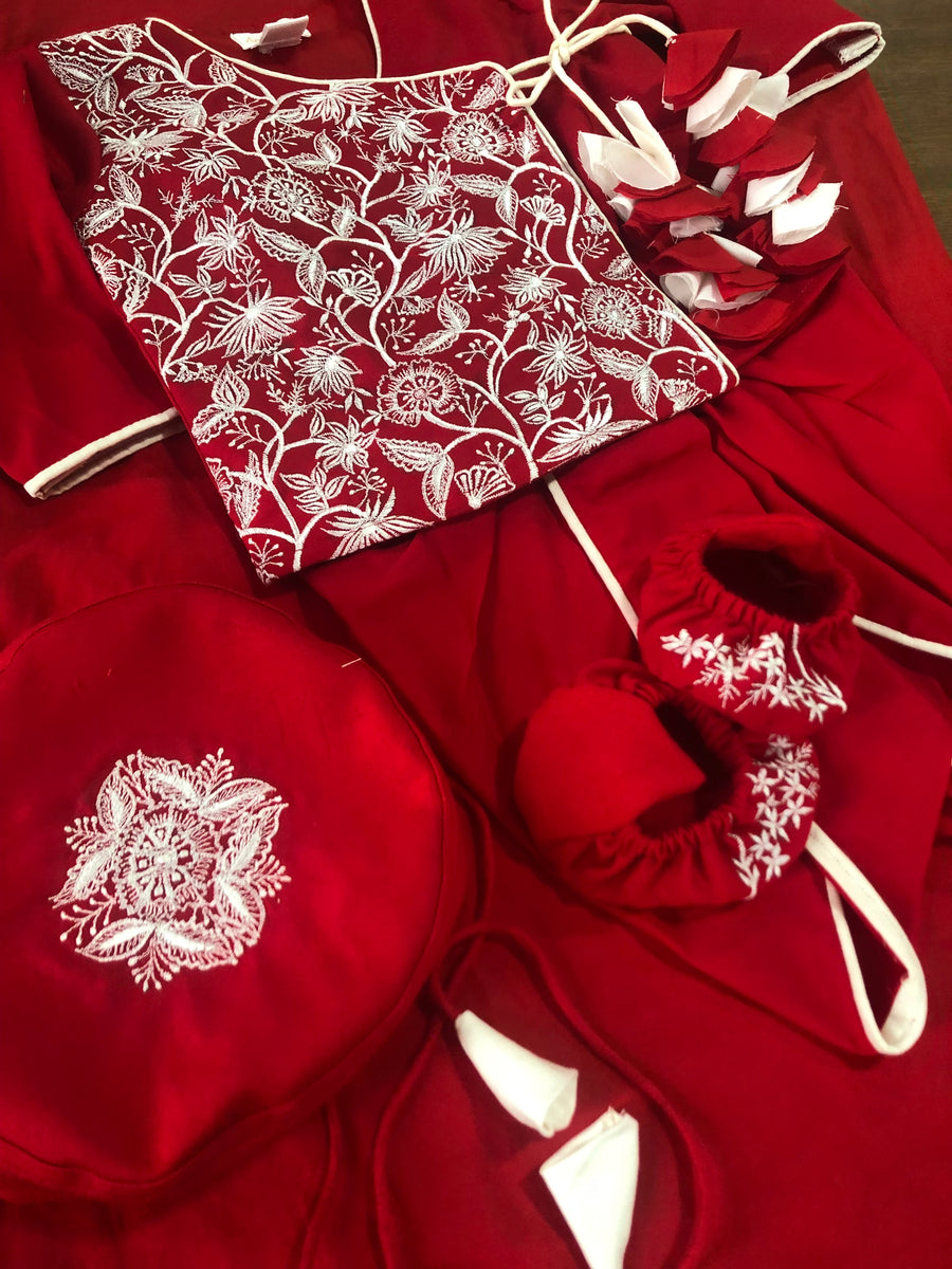 Red Jaal Embroidered Jaamna