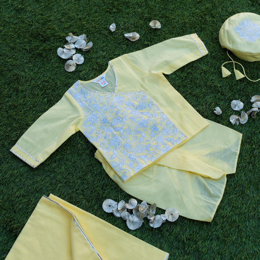 Yellow Jaal Embroidered Jaamna