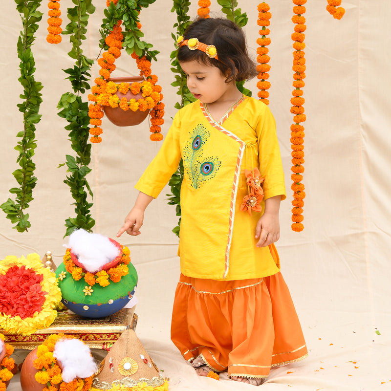 Yellow Embroidered Kurta With Lengha