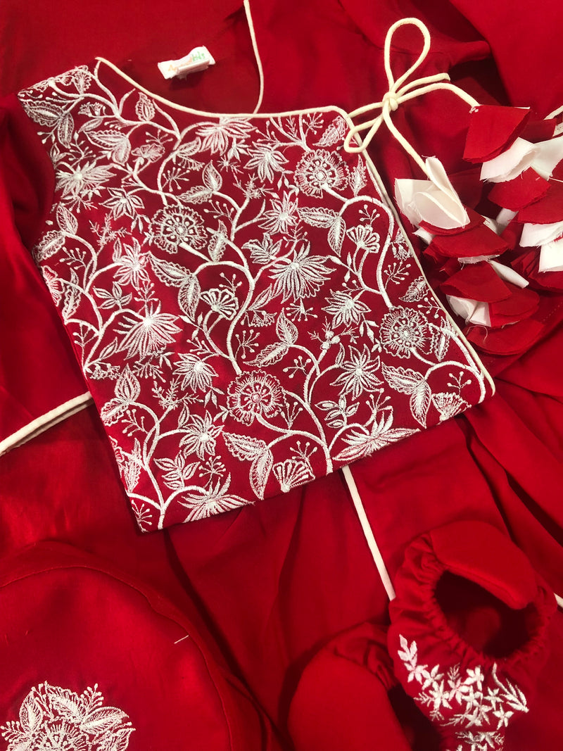 Red Jaal Embroidered Jaamna