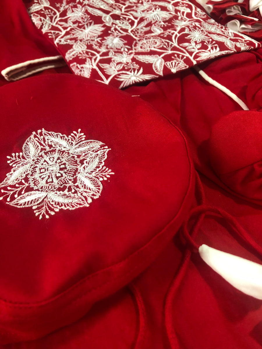 Red Jaal Embroidered Jaamna