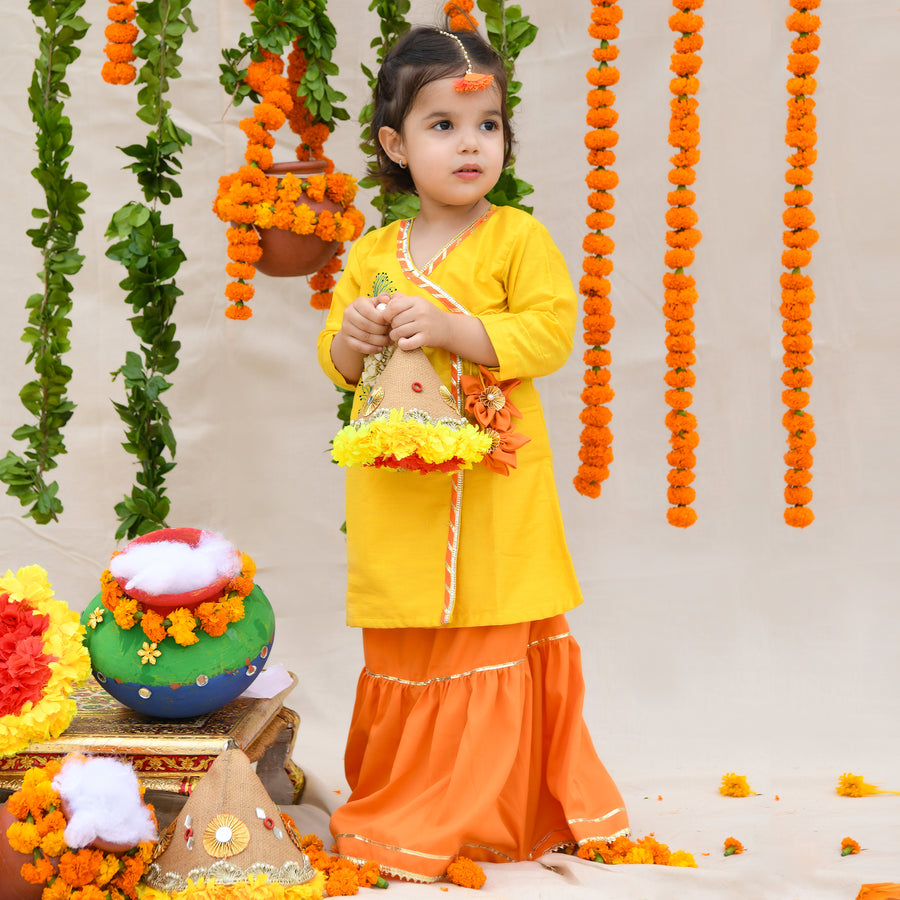 Yellow Embroidered Kurta With Lengha