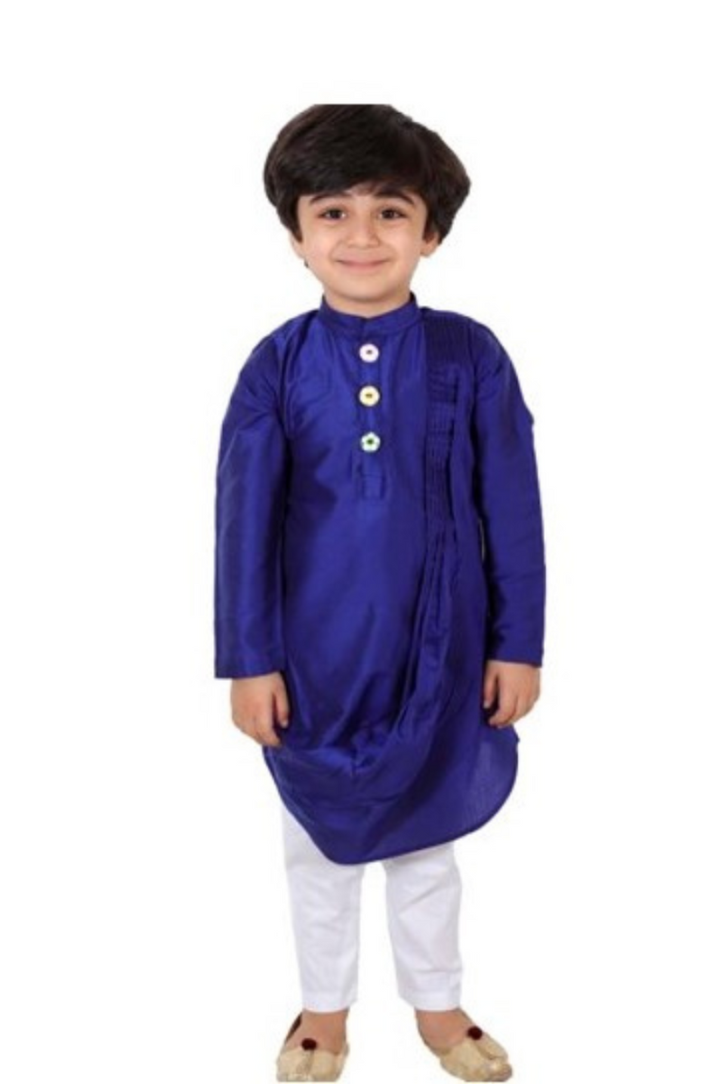 Blue Cowl Kurta With Football Buttons