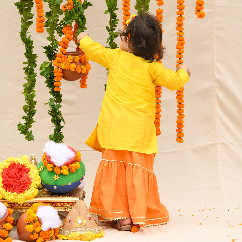 Yellow Embroidered Kurta With Lengha