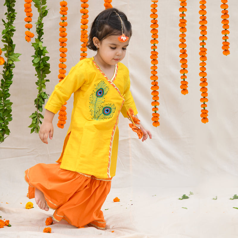 Yellow Embroidered Kurta With Lengha