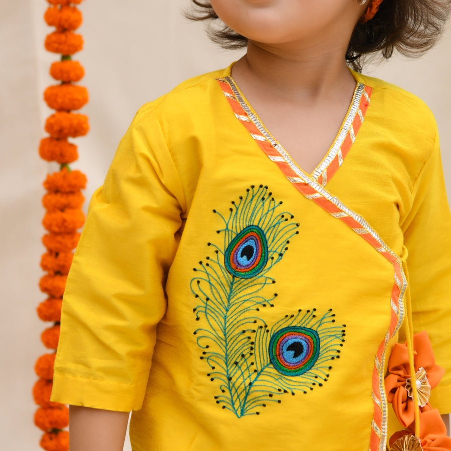 Yellow Embroidered Kurta With Lengha
