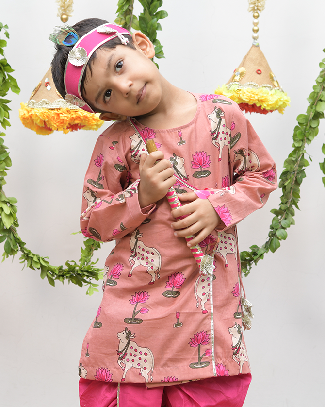 Pink Pichwai Angrakha with Dhoti