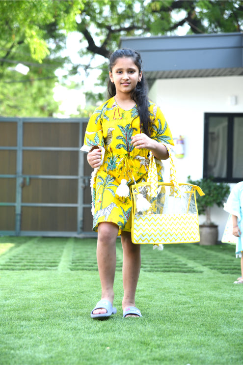 Yellow Safari Printed Kaftan Dress