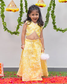  Yellow Embroidered Tissue Lengha set