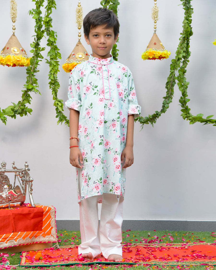 Sea Green Floral Printed Kurta Set