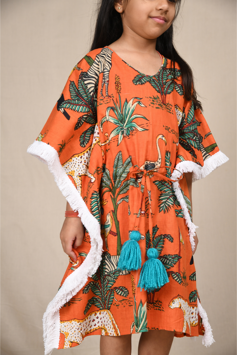 Orange Safari Printed Kaftan Dress
