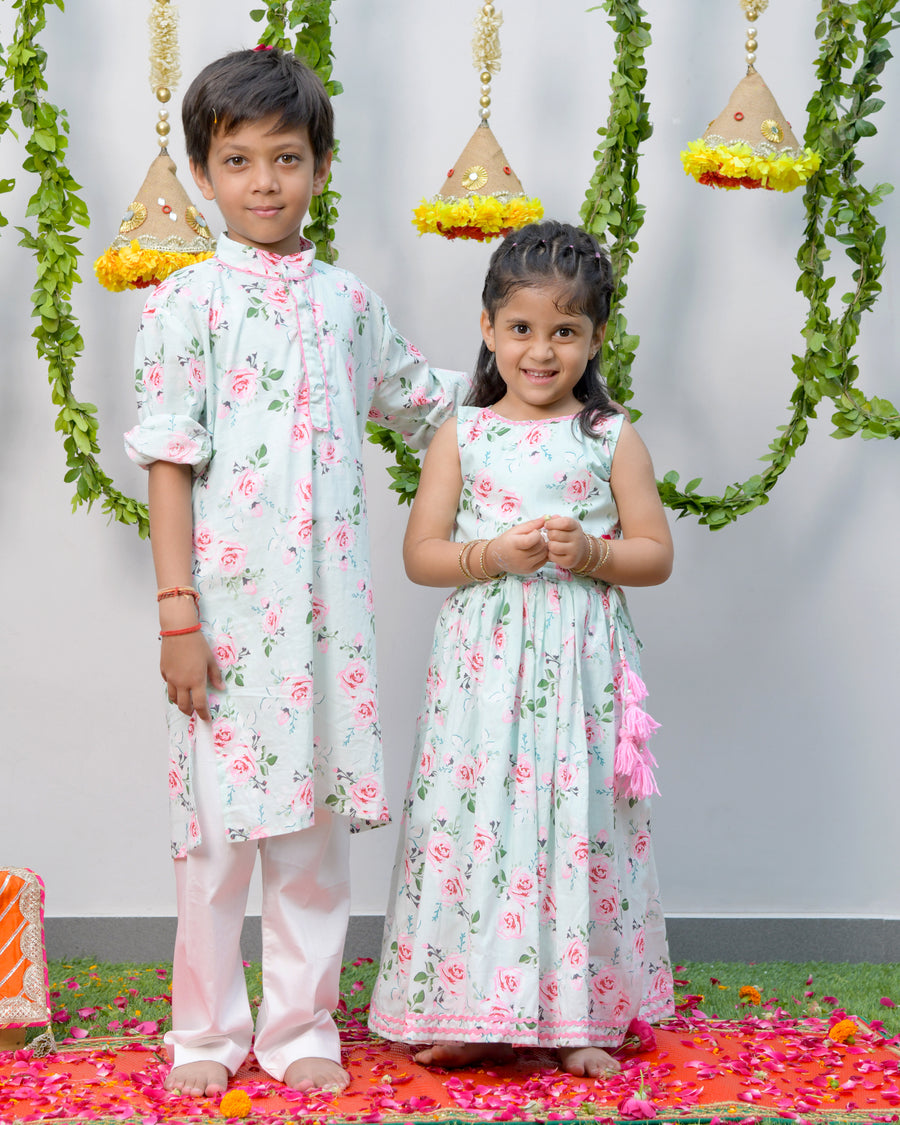 Sea Green Floral Printed Kurta Set