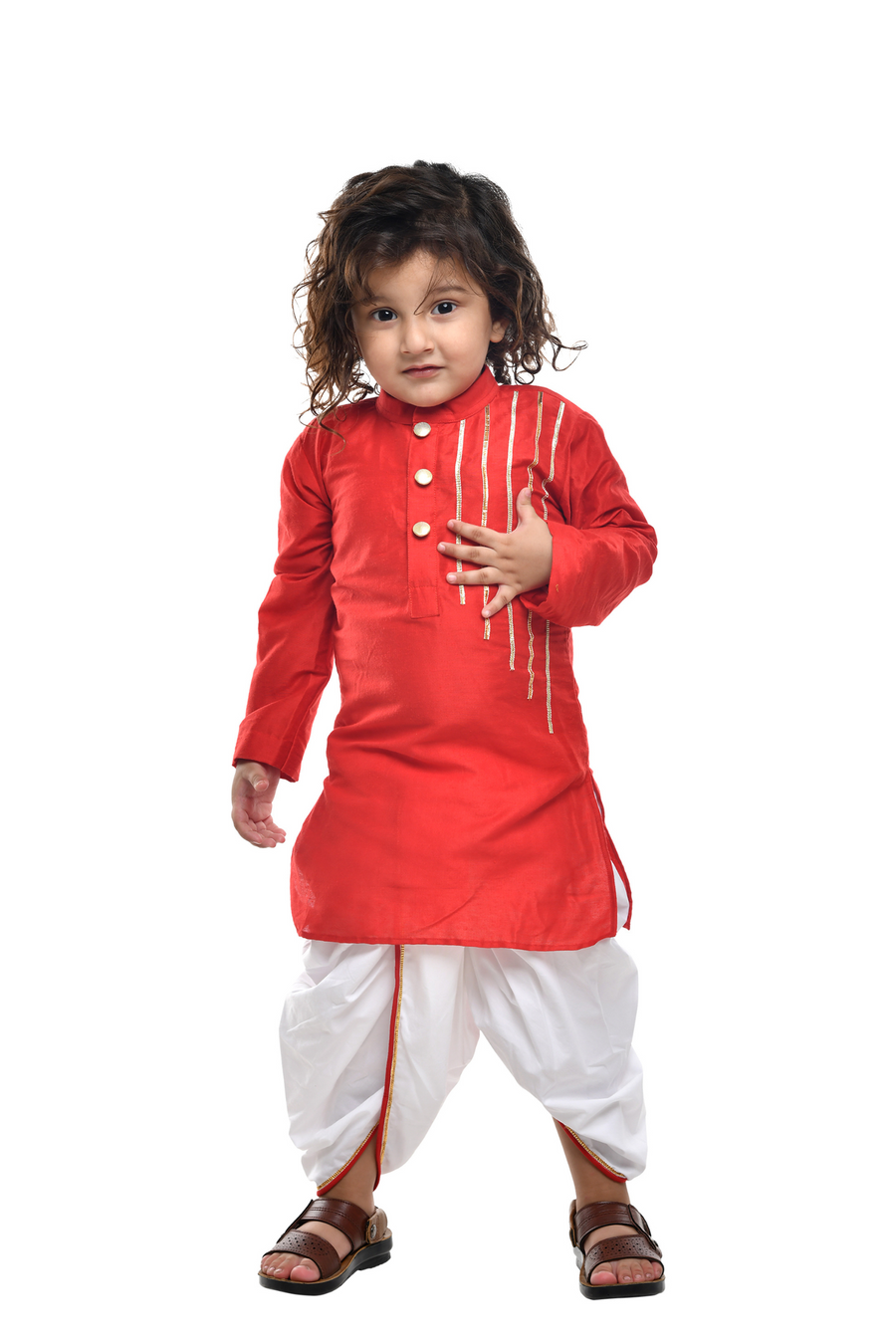 Red Gota Kurta With Dhoti