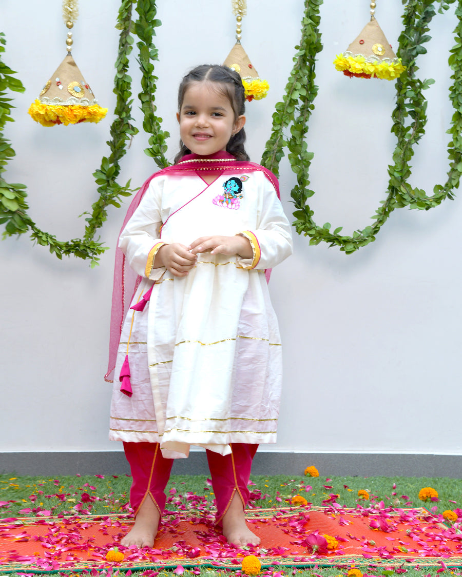 Off-White Krishna Embroidered Angrakha with Dhoti