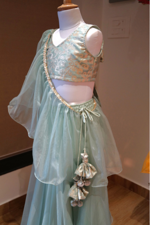 Blue Organza Lengha