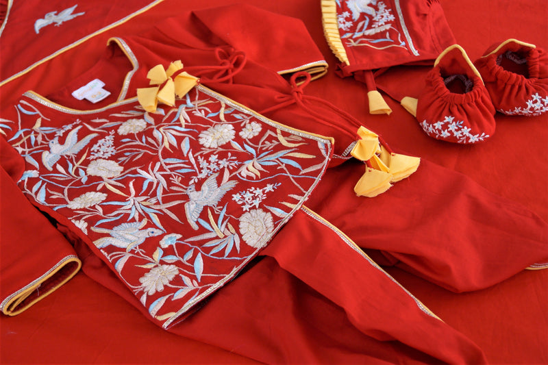 Red Embroidered Jaamna