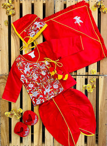  Red Embroidered Jaamna Set