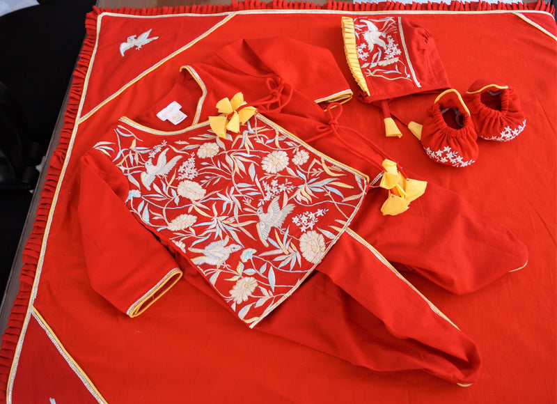 Red Embroidered Jaamna