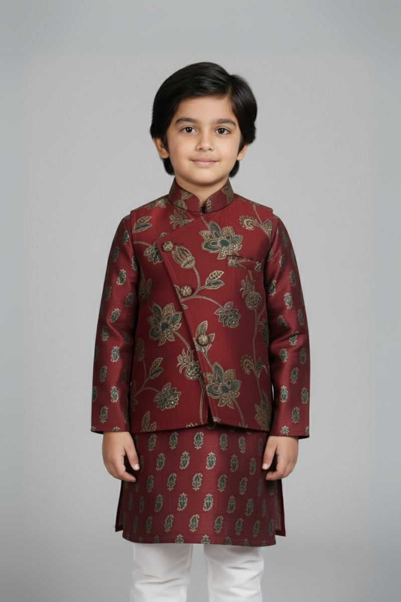 Mahroon Kurta Jacket Set